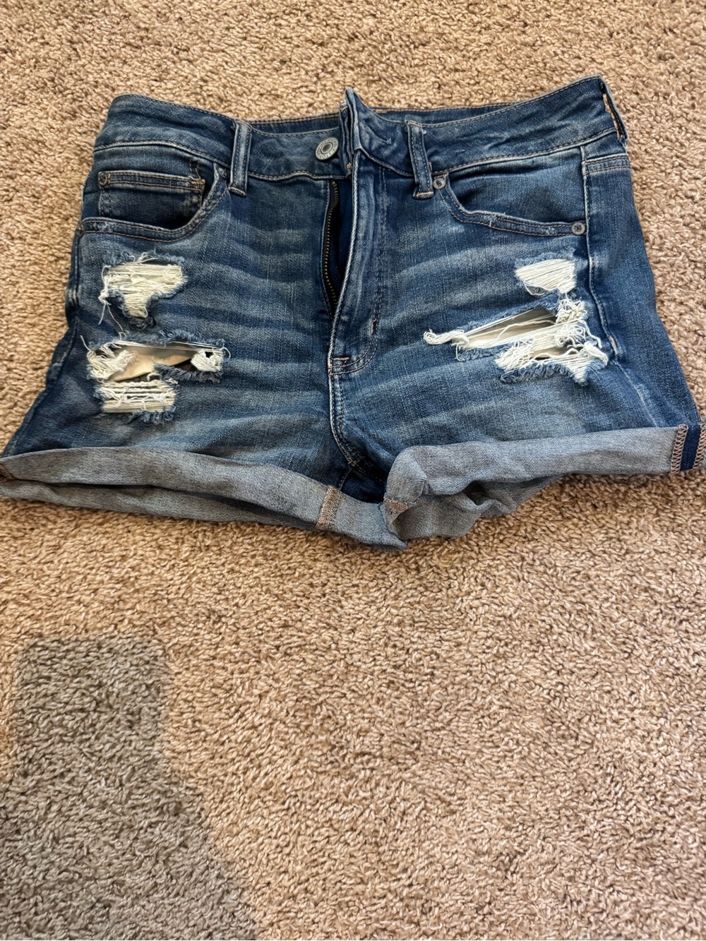American Eagle Outfitters Distressed Dark Blue Denim Shorts